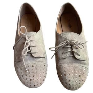 Y Not? Rhinestone Vegan Suede Tan Heels - Size 8